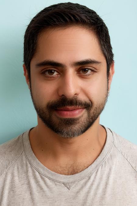 headshot of satya bhabha, (plain:1.1) bright pastel background, white shirt <lora:SatyaBhabhaLora:1>