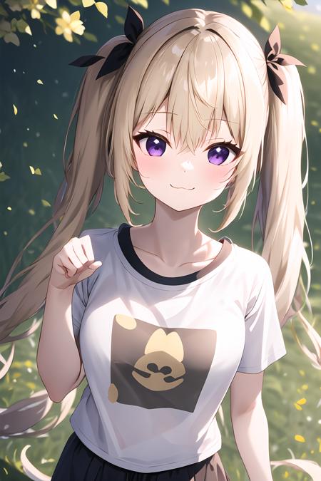 1 girl solo twintails blonde hair purple eyes