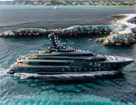 <lora:Yacht:0.9> , Yacht , sea , sky , black , very high quality , blue sky , turquoise sea