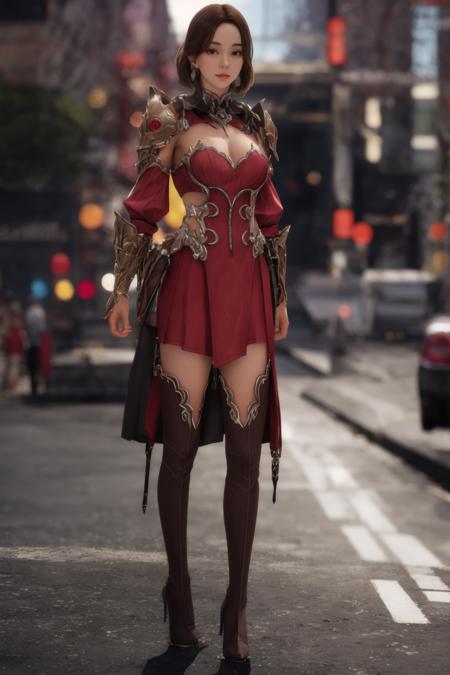 LOAOutfit5 red dress thigh boots pauldrons armor