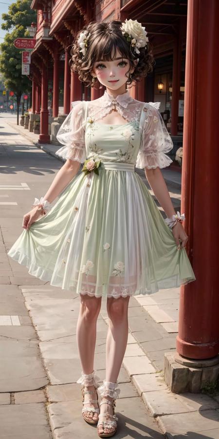 Kawaii Fashion: Pastel Green and White Floral Embroidery Dress v1.0