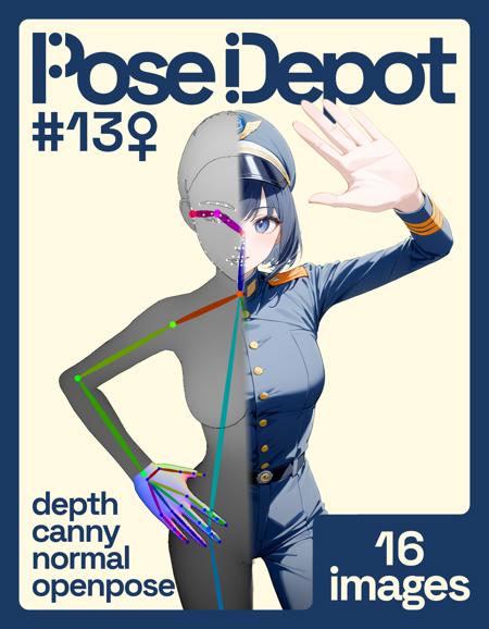 [OpenPose + Depth + Canny + Normal] Pose Depot #13F: Salute Pose Depot #13F