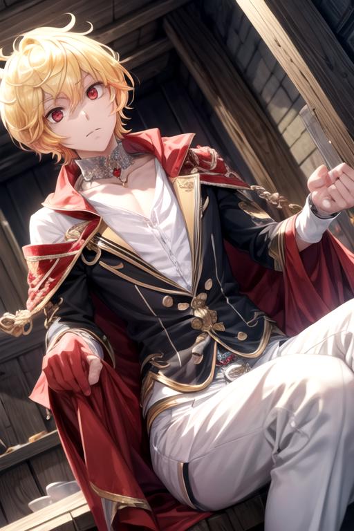 anime boy blonde hair red eyes