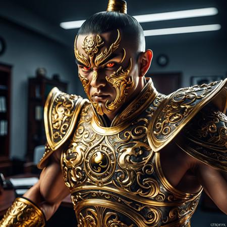 Kung Fu fighter, misc,  ((gtrog at his office:1.43):1.33) (highly ornatly:1.33), (3d with depthfx effect:1.33) (fantasy art hyper epic dramatic composition:1.33) award winner composition of beauty shadows of full faces, epic atmosphere, (studio lighting key photography:1.21), photo award wow, (macro:1.33) lens zeiss 55-160 mm macro panorama with  depth sharp-800, (high details digital gold-plating:1.21) metal eyes, very vibrant colors and white porcelain lighting, volument