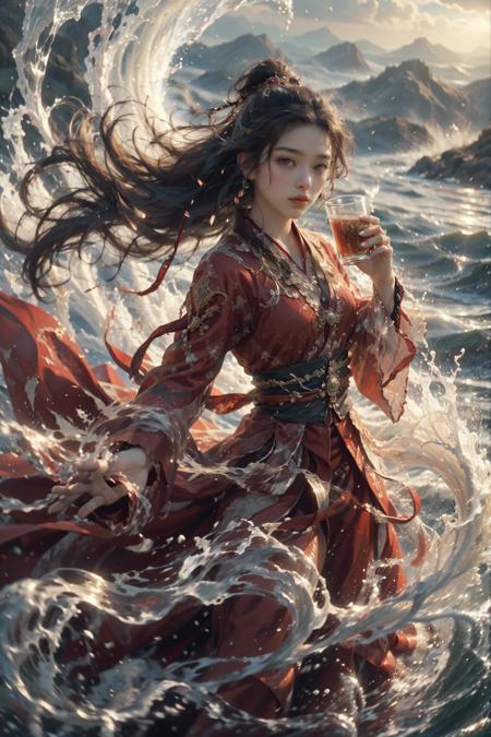 haifeisiv6,anime,a woman in a red dress is in the water,beautiful render of tang dynasty,greg rutkowski highly detailed,sea spray,ultra realistic concept art,liquid light,asian sun,azure waves of water,peacefully drinking river water,whirling,ride the wind and waves,
Best quality,masterpiece,ultra high res,<lora:20240118-1705551743354-0015:0.65>, wonderful colors, marvelous composition, ambient atmosphere, intricate, dynamic, rich deep color, cinematic, extremely complex, vibrant, magical scenic full focus, professional, fantastic, surreal, beautiful, dramatic, inspiring, fascinating, epic