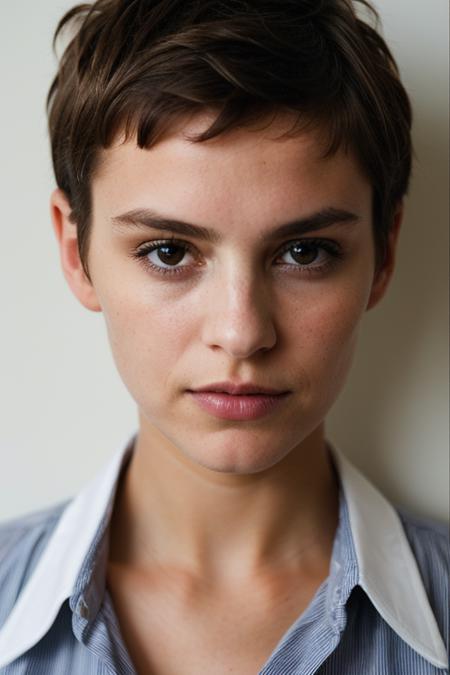 PA7_Portrait-MS, woman, striking facial features, short hair, wearing shirt