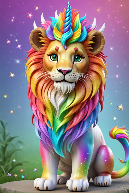 sfw, RainbowUnicornStyle, happy, lion,  <lora:Rainbow_Unicorn_Style:1>