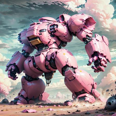 <lora:LatexAIV2:.8> LatexAI_pink   battle mech on battlefield