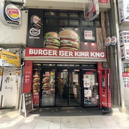 best quality, ultra-detailed, illustration,
burgerking, scenery, storefront, burger, food, real world location, restaurant, logo, shop, realistic, realistic, photo (medium), photo background
 <lora:burgerking_SD15_V2:1>