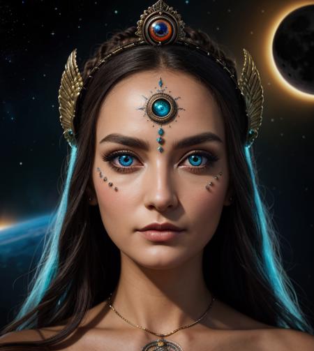 ï¼best qualtiyï¼ultra - detailedï¼Most Best Illustrationï¼Best shadowï¼tmasterpieceï¼A high resolutionï¼professionalartworkï¼famousartworkï¼ï¼Detailed eyesï¼beautidful eyesï¼closeup cleavageï¼sci-fyï¼colored scleraï¼Robot eyesï¼face markingsï¼Tattooed withï¼ï¼fractalizedï¼Fractal eyesï¼ï¼largeeyesï¼Wide eyesï¼ï¼Eye focusï¼ï¼sface focusï¼Cosmic eyesï¼Space eyesï¼Close-up of metal sculpture of a woman with a moon in her hairï¼goddesãextremly high detailï¼3 d goddess portraitï¼Extremely detailed footage of the goddessï¼a stunning portrait of a goddessï¼Side image of the goddessï¼portrait of a beautiful goddessï¼Full body close-up portrait of the goddessï¼hecate goddessï¼portrait of a norse moon goddessï¼goddess of space and time