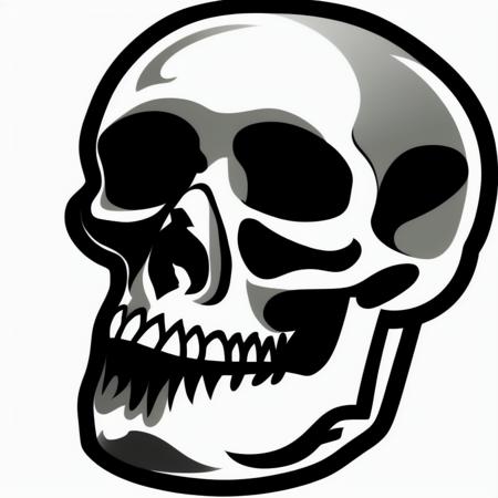 realistic skull, cartoon