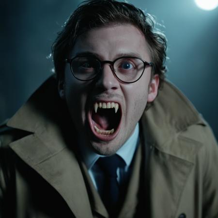 cinematic film still of  <lora:vampire style v2:0.9>
 <lora:celluloid film skintone color style:0.3>
From below, Vampire pale skin undead creatures of the night a man in a trench coat is screaming,solo,open mouth,1boy,male focus,glasses,teeth,animal,black background,realistic,holding animal,horror (theme),cinematic,filmic,realistic,movie still,horror themed,vampire style , detailed, detailed background, detailed scene, detailed teeth, detailed fangs, shallow depth of field, vignette, highly detailed, high budget, bokeh, cinemascope, moody, epic, gorgeous, film grain, grainy