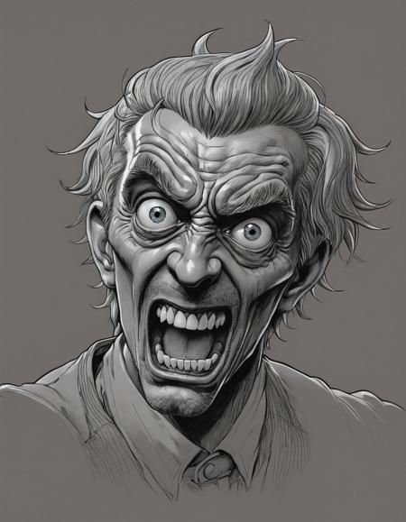 anime artwork <lora:Didier Mouron CLIP Fashion-000005:1>,style of paolo parente,inspired by Francisco de Burgos Mantilla,Didier Mouron,, Fear theme, fear, scared,  raised eyebrows, clenched teeth, grimace, perspiration,tremble, black, (gray:0.6), (pale blue:0.3), (wide-eyed:1.1), . anime style, key visual, vibrant, studio anime,  highly detailed