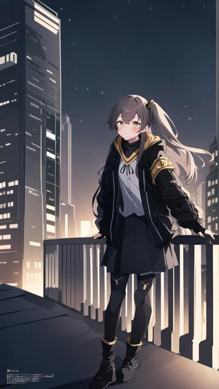 ump45, 1girl, solo, long hair, blush, skirt, brown hair, shirt, hair ornament, gloves, ribbon, holding, brown eyes, jacket, yellow eyes, white shirt, grey hair, pantyhose, boots, open clothes, black gloves, hood, fingerless gloves, black footwear, open jacket, black jacket, black pantyhose, black ribbon, neck ribbon, one side up, scar, hood down, armband, hooded jacket, scar on face, scar across eye, knee pads,   Buffet  New version  Version management v0.4 15 Runs 0 Downloads Uploaded	Jan 2, 2024 12:41 PM Base Model	SD 1.5  Run  Download   Run in App TAMS API Interface Service  Download the model file  Use without crediting  Share merges of this model  Use different permissions on merges  Commercial use: None