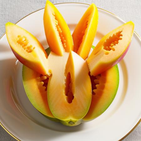 a cantaloupe on a plate
