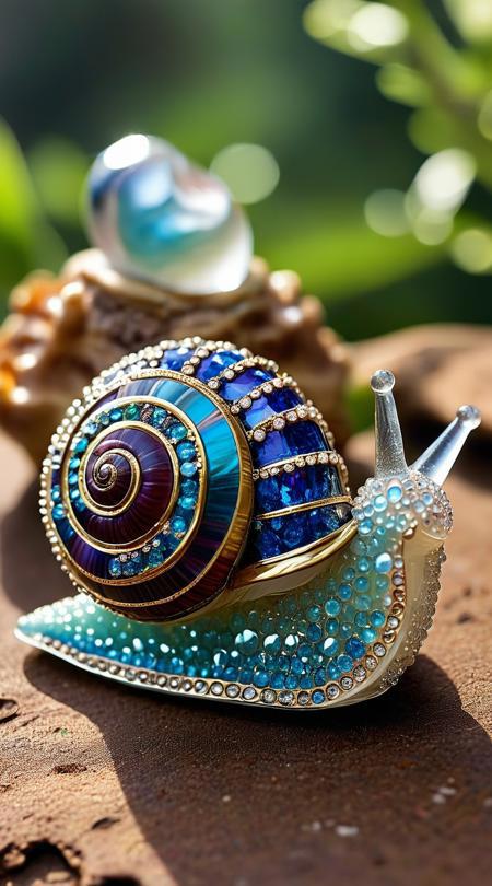 crystal snail with ancient, gem-encrusted shells, said to hold the wisdom of the earth within their sparkling carapaces.