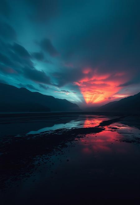 highly detailed and hyper realistic photo, by Alena Aenami , by Archibald Thorburn , by Daniele Afferni , a breathtaking otherworldly landscape with psychedelic colors , in the style of monochromatic silhouette reflection, limited dark palette, unusual dark colors, faded colors, atmospheric haze, highly dramatic cinematic lighting, motion blur, film grain, professional, excellent composition, finest details, maximized details, ultimate detail level, masterpiece, best quality