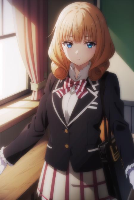 rikasaionji, <lora:rika saionji s1-lora-nochekaiser:1>,
rika saionji, blue eyes, orange hair, freckles, 
BREAK skirt, gloves, bow, school uniform, jacket, plaid, plaid skirt, blazer,
BREAK indoors, classroom,
BREAK looking at viewer,
BREAK <lyco:GoodHands-beta2:1>, (masterpiece:1.2), best quality, high resolution, unity 8k wallpaper, (illustration:0.8), (beautiful detailed eyes:1.6), extremely detailed face, perfect lighting, extremely detailed CG, (perfect hands, perfect anatomy),