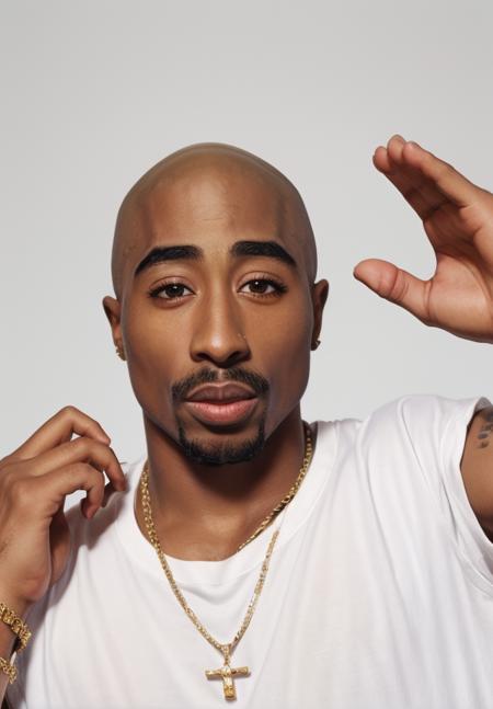 <lora:2pac:0.65> 2pac, beard, bald, bracelet, jewelry, realistic, white t-shirt