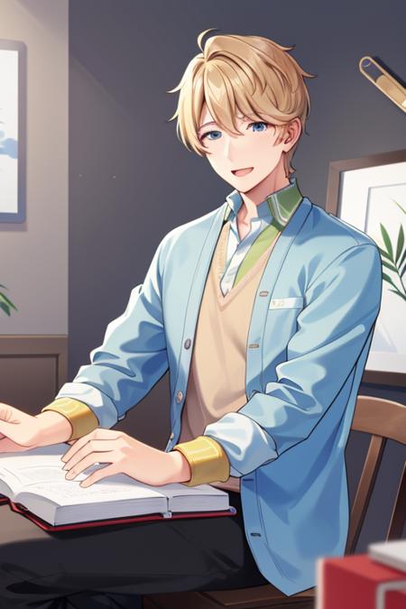 masterpiece,high quality,solo,<lora:AkechiHideki:0.8>,AkechiHideki,1boy,short hair,blonde hair,blue eyes,