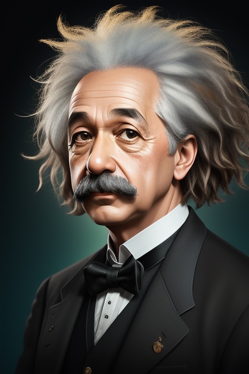 Character portrait of Albert Einstein, standing on stage, side profile, caricature, chibi, kawaii,3d rendering, octane ren...