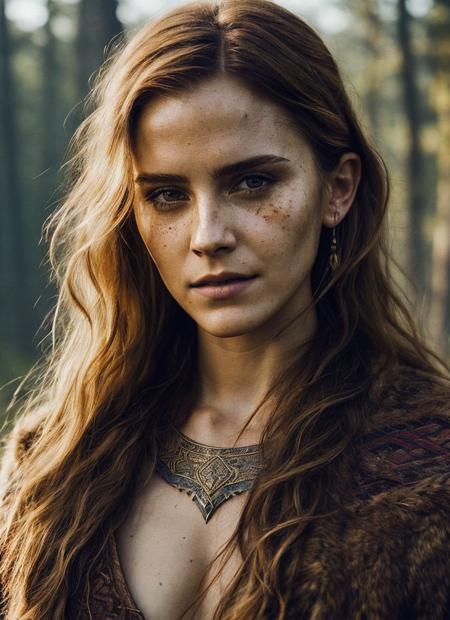 A stunning intricate full color portrait of (sks woman:1) as (viking warrior), (barbarian),  epic character composition, by ilya kuvshinov, alessio albi, nina masic, sharp focus, natural lighting, subsurface scattering, f2, 35mm, film grain, <lora:locon_emmawatson_v1_from_v1_64_32:1>