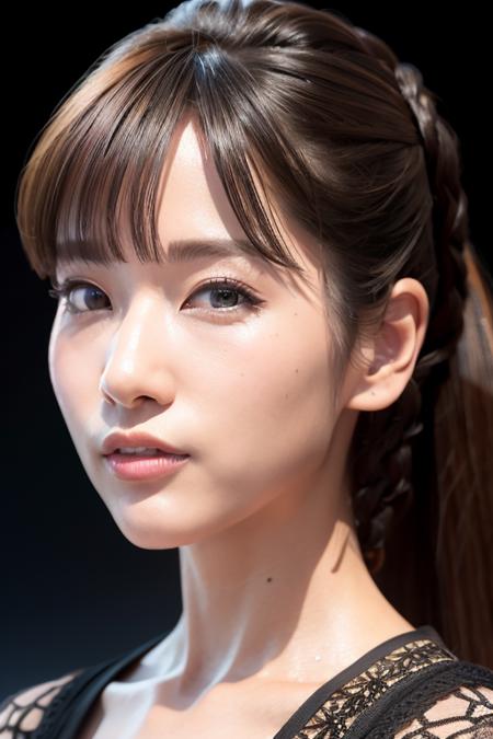 inami,black top,(8k, best quality, masterpiece:1.2),(intricate details:1.4),(photorealistic:1.4),octane render, complex 3d render ultra detailed, studio soft light, rim light, vibrant details, ultra detailed, realistic skin texture, detailed face,(expressionless:1.2), extremely detailed CG unity 8k wallpaper, makeup,(detailed random background:1.2),(half body), <lora:inamianju:0.7>