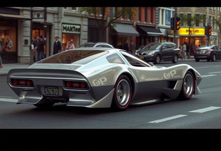 Concept super car, (1970's wedge car design), city street