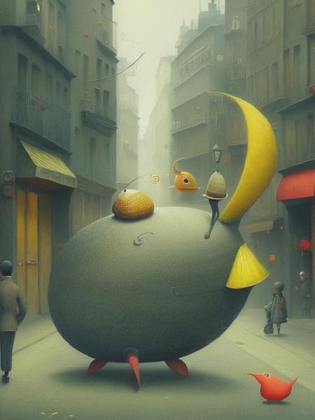 <lyco:ShaunTan:1.0> Invite me a happy snail street, dixit, by shaun tan, by nohisa inoue, amazing composition, gloomy