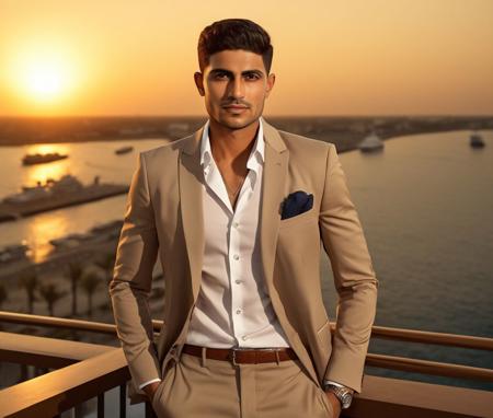 Nautical-themed (Photo:1.3) of (Ultrarealistic:1.3) <lora:Man_Men_FFashion:1> mena massoud a man <lora:shubman-gill_Mena-Massoud:1> in a tan suit standing on a balcony, sun behind him, inspired by Pablo Munoz Gomez, shot at golden hour, editorial photograph, midshot of a hunky, by Roman Bezpalkiv, by Artur Tarnowski, maxim sukharev, by Gabor Szikszai,Highly Detailed,(Mono Color:1.3) . Sea, ocean, ships, maritime, beach, marine life, highly detailed