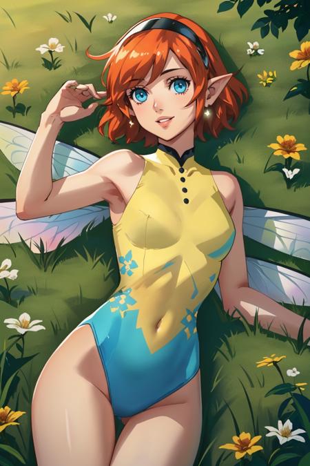 gallicamr, short hair, hairband, pointy ears, fairy wings, leotard