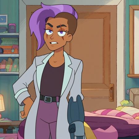 The Professer Labcoat, Dark Skinned Female, Purple Hair, Two Tone Hair, 