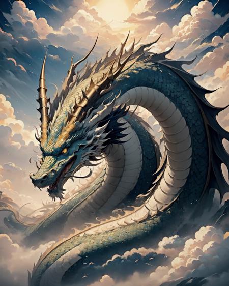 loong eastern dragon, no humans horns scales claws