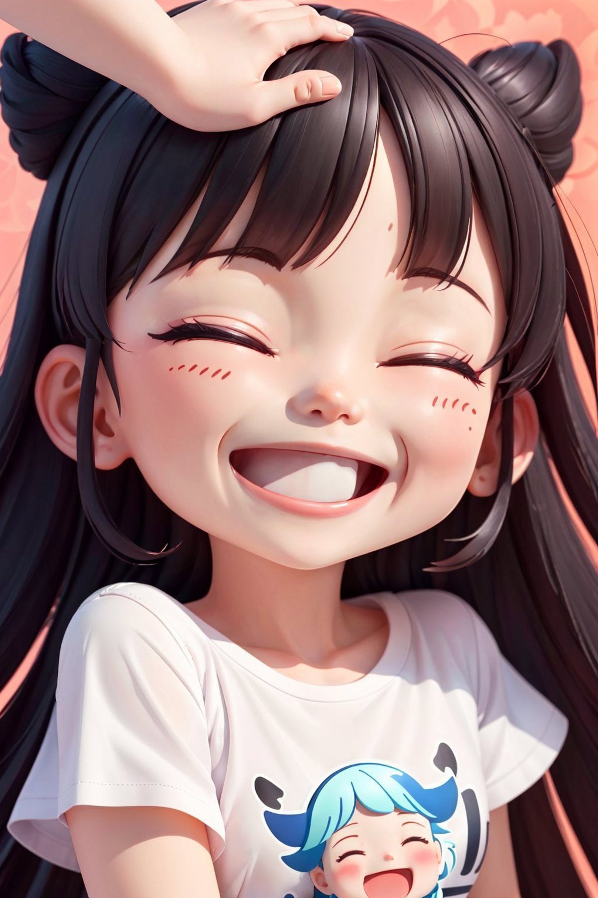 A happy anime girl with a smile and pink lips.