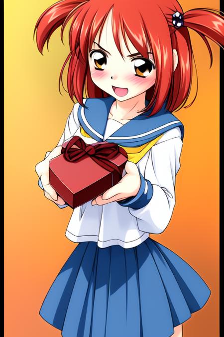 Megumi, red hair, two side up, short hair, hair ornament, hair bobbles,
