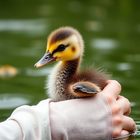 a duckling with human arms
