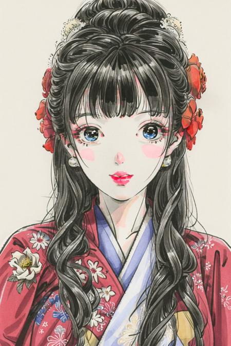 <lora:chichi_v1-000008:0.9>, (simple background, white background),
masterpiece,best quality,absurdres,original,extremely delicate and beautiful,beautiful detailed eyes and face,1girl, black_hair, flower, japanese_clothes, looking_at_viewer, mole, red_flower, solo,(masterpiece:1.4),(best quality:1.4)