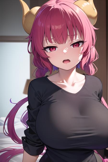 dragonilulu, <lyco:ilulu-lyco-nochekaiser:1>,
ilulu, curled horns, horns, long hair, multicolored hair, purple hair, (red eyes:1.5), red hair, (slit pupils:1.5), (large breasts:1.2), <lora:sensualface_type2:1>, open mouth,
BREAK black shirt, (long shirt:1.5), black thighhighs, collarbone, shirt, short sleeves, thighhighs, wide sleeves, zettai ryouiki,
BREAK looking at viewer, upper body, fully body,
BREAK indoors,
BREAK <lyco:GoodHands-beta2:1>, (masterpiece:1.2), best quality, high resolution, unity 8k wallpaper, (illustration:0.8), (beautiful detailed eyes:1.6), extremely detailed face, perfect lighting, extremely detailed CG, (perfect hands, perfect anatomy),