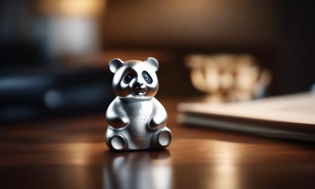 cinematic film still <lora:silvercarvingcd_xl-000005:0.3>,a handmade model toy of a panda made of (silvercarvingcd_xl,silver carving,shiny:1.3) in office,no humans,long-focus,tilt-shift,indoors,full body,chinese zodiac,wooden table,cutie,cute,still life,animal statue,front view,facing viewer,looking at viewer . shallow depth of field, vignette, highly detailed, high budget, bokeh, cinemascope, moody, epic, gorgeous, film grain, grainy, 8K, HDR, UHD, masterpiece, best quality, highly detailed, high resolution, finely detail, extremely detailed, ultra detailed, wallpaper