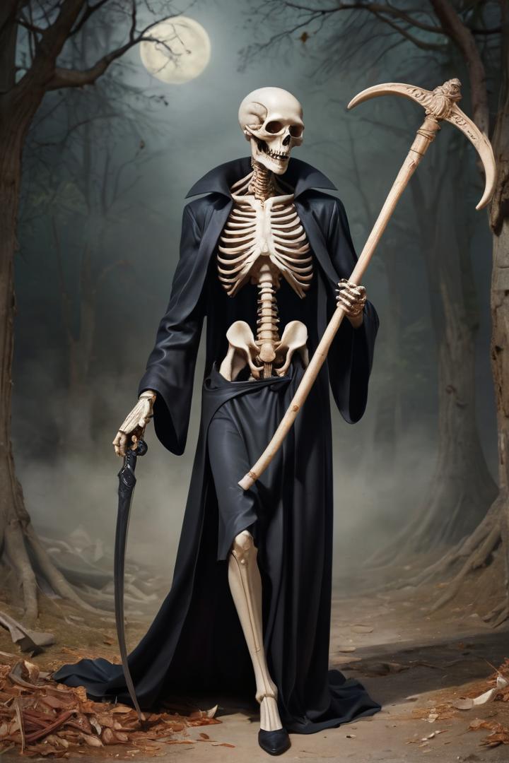 Death, delivering souls to the afterlife, with a scythe in hand. absurd caricature, sexy,