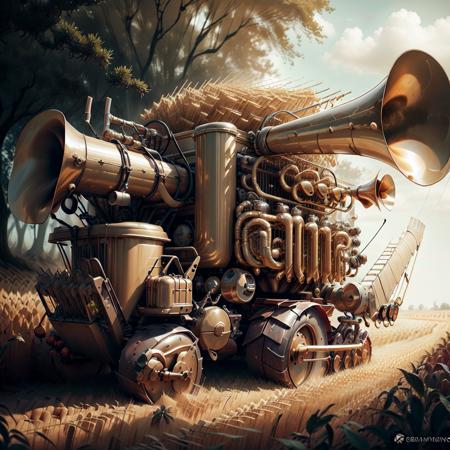 concept art   <lora:BrassInstrumentAI-000014:.9> BrassInstrumentAI combine harvester