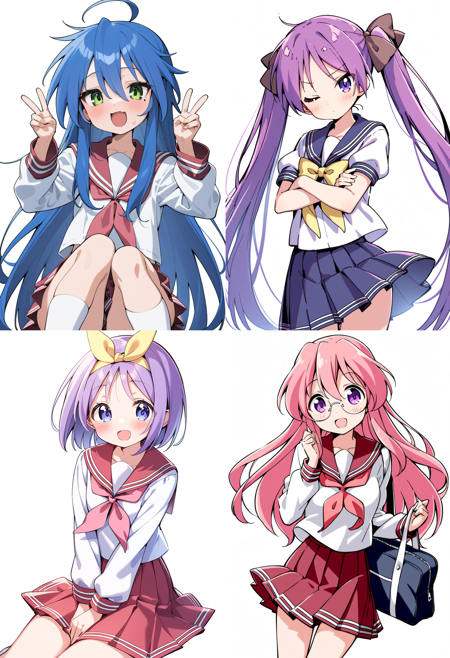 Lucky☆Star らき☆すた 幸运☆星  主角团4位 --animagineXL animagine-xl