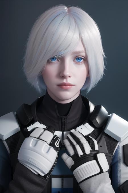 <lora:iana_(rainbow_six):0.8>, iana (rainbow six), masterpiece, best quality, 1girl, solo, realistic, short hair, gloves, emblem, blue eyes, looking at viewer, blonde hair, upper body, white hair, pale skin,