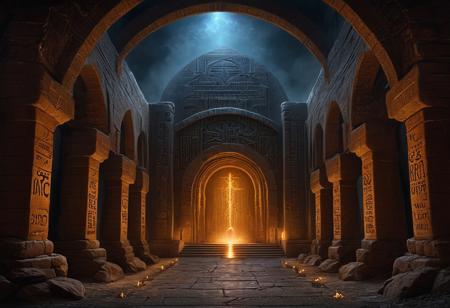 Massive ziggurat industrial complex, stone and brick, glowing magical inscriptions, energy conduits, arched doorways, buttressed walls, elevated walkways, night cityscape, distant darkness, golem workers, crystal power sources, intricate details, realistic lighting
Art. digital painting, matte painting by Syd Dutton and Robert Stromberg. architecture blend of Geomantic Architecture and Organic Architecture, with elements of Art Nouveau.