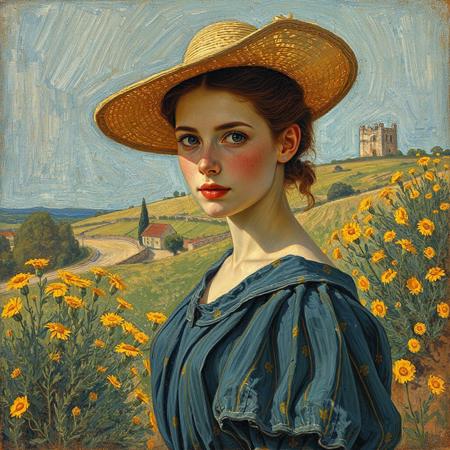 beautiful girl in Provence in 1890 in style of Van Gogh