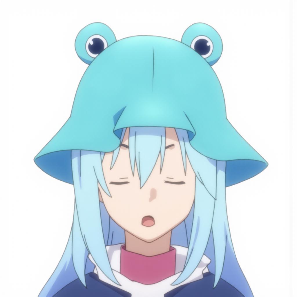 Aqua wearing a blue froggy hat <lora:Froggy_Hat:1>  <lora:Aqua_LoRA_Konosuba:1>