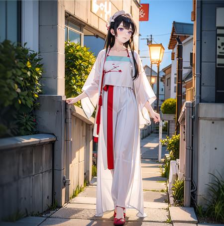 1girl, walking, solo, modern hanfu, collarbone,see-through,walking on the street, night city, purple clothes, long hair, straight hair, illustration, anime style
<lora:Modern_Hanfu-08:0.8>