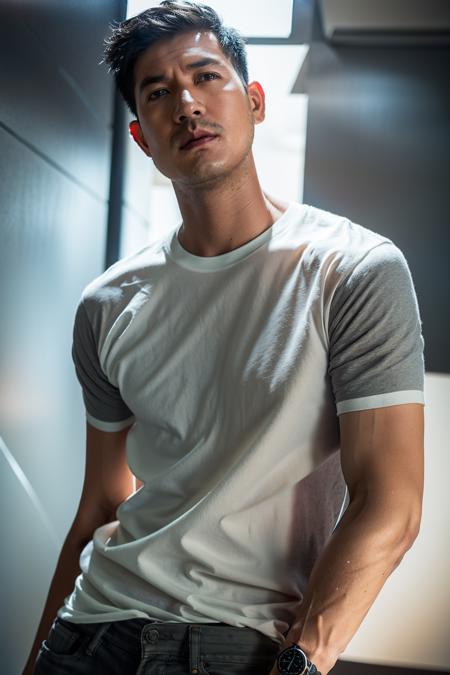 1boy, short hair, (white t-shirt), jeans, beard, wristwatch, (isolated on dark-grey backgroud:1.4), dynamic pose, (soft lighting:1.2), shot on Canon EOS 5D, <lora:PwierV1-000009:1>, best quality, ultra high res, (photorealistic:1.4), masterpiece, real life skin, hyper real, perspective