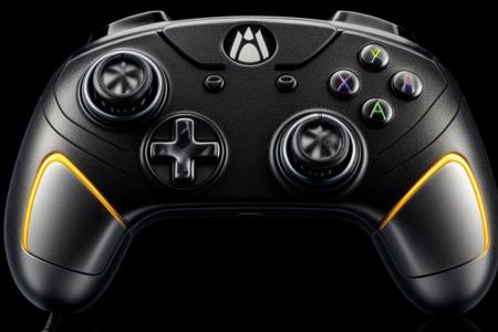 masterpiece, best quality, 8K, HDR, absurdres, intricate details, ciTron Legacy, photo of futuristic controller, neon details, controller, blurry background