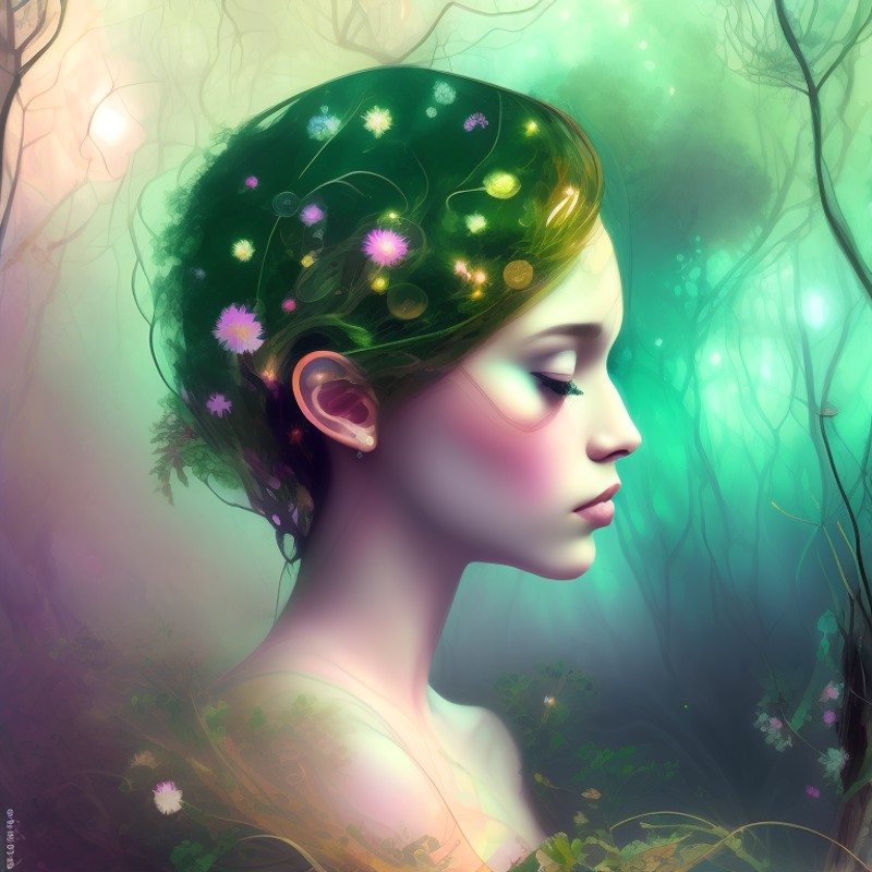 a digital painting of a girl dreaming of a forest, delicate artwork, Never Ending Loop